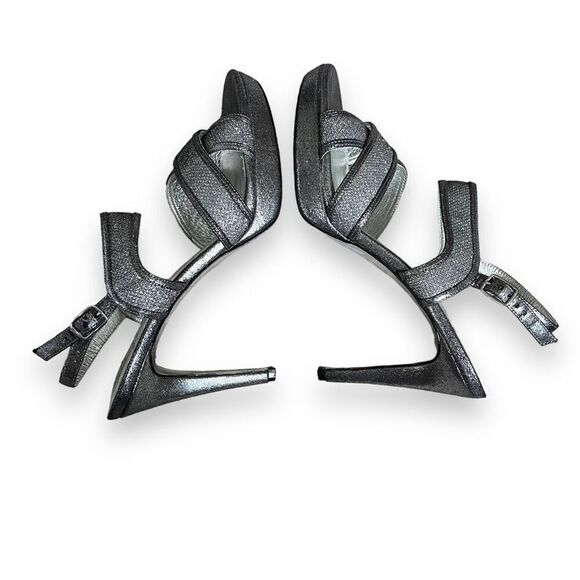 Adrianna Papell 10 silver slate sparkle formal strappy heels platform evening - Picture 11 of 13